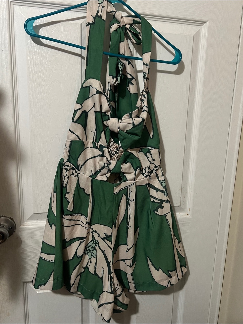 Green and Cream Floral Halter Romper